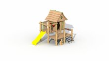 Eco-Play Minidorp Boswachtershuisje gele kunststof glijbaan Robinia Openbaar