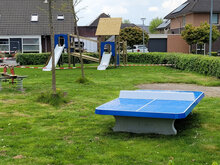 Betonnen Tafeltennistafel Blauw Laag met Afgeronde Hoeken in speeltuin