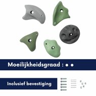 Klimstenen Groot set van 5 stuks Groen/Grijs incl. bevestegingsmateriaal moeilijkheidsgraad
