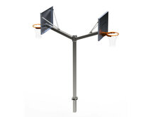 Basketbalpaal verzinkt dubbel met aluminium bord en oranje ring met netje