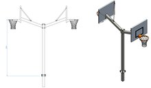 Afmetingen Basketbalpaal verzinkt dubbel met rooster bord en gegalvaniseerde ring met ketting netje