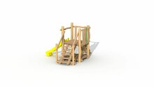 Zicht op trap van de Eco-Play Minidorp Jagerstoren kunstof glijbaan geel 