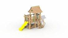 Eco-Play Minidorp Jagerstoren met balkon en glijbaan geel Robinia Openbaar