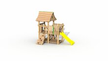 Eco-Play Minidorp Jagerstoren met balkon en glijbaan geel met klimwand