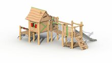 Achterkant Eco-Play Minidorp Stropersbos met RVS glijbaan 