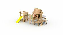 Eco-Play Minidorp Stropersbos met kunststof glijbaan geel Robinia Openbaar