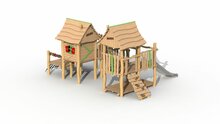 Eco-Play Minidorp Stropersbos met 2 huisjes en RVS glijbaan Robinia Openbaar