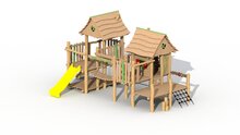 Eco-Play Minidorp Stropersbos met 2 huisjes en kunsstof glijbaan geel Robinia Openbaar