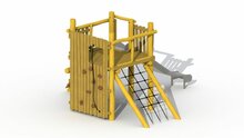 Zicht op klimnet van de Eco-Play Tovertoren