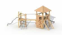 Andere zijde van Eco-Play ToverSpeeltoren met dak en Loopbalk Robinia Openbaar