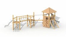 Zij aanzicht Eco-Play Maxi ToverSpeeltoren met Dak en Loopbalk Robinia Openbaar
