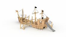 Zij aanzicht Eco-Play Piratenboot Albatros Voor-en Achtersteven Robinia Openbaar