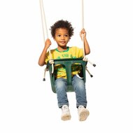 kind in geel swingt in Rigide Babyschommel Donkergroen met Beige BR-touw