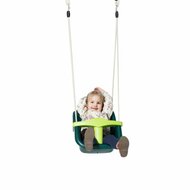 meisje schommelt in Babyschommel Luxe Donkergroen/Limoengroen met Beige BR-touwen