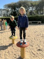 Sfeerfoto van spelende kinderen op de paddestoel