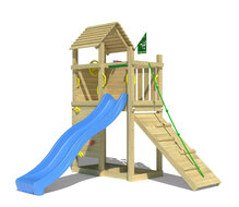 Houten Speeltoren Jungle Roamer met Blauwe Glijbaan