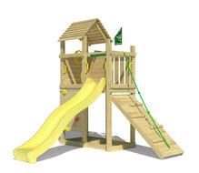 Houten Speeltoren Jungle Roamer met Gele Glijbaan