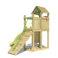 Houten Speeltoren Jungle Roamer met Gele Glijbaan achterkant