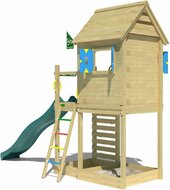 achterkant van Houten Speeltoren Jungle Oasis met Groene Glijbaan