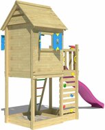 achterkant van Houten Speeltoren Jungle Oasis met Fuchsia Glijbaan