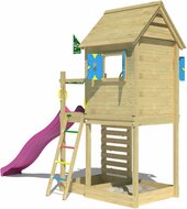 zijkant van Houten Speeltoren Jungle Oasis met Fuchsia Glijbaan