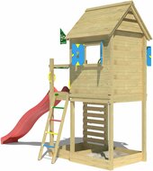 achterkant van Houten Speeltoren Jungle Oasis met Rode Glijbaan