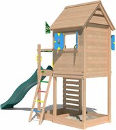 achterkant van Douglas Houten Speeltoren Jungle Oasis met Groene Glijbaan