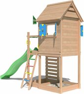 achterkant Douglas Houten Speeltoren Jungle Oasis met Lichtgroene Glijbaan