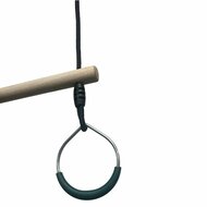 Houten Trapeze met Groene Metalen Ringen en Zwart BR-touw