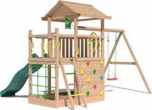 achterzijde Douglas Houten Speeltoren Jungle Cavern l Groen en Dubbele schommel