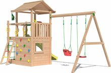 zijkant Douglas Houten Speeltoren Jungle Cavern l Geel en Dubbele schommel