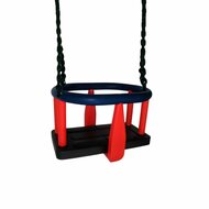Babyschommel Rubber Premium Blauw/Rood met Zwart Gecoate Kettingen