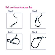 stappenplan voor het maken van een lus van B-Play Klimnet 200cm x 150cm PP Touw zwart