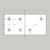 Afmetingen bovenaanzicht Houtverbinding T- stuk zwart gepoedercoat voor balken tot 110mm