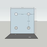 Afmetingen zijaanzicht Houtverbinding T- stuk zwart gepoedercoat voor balken tot 160 mm