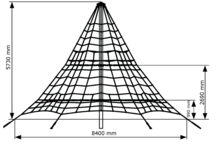 Afmetingen Piramide Net in gewapend touw 5,7m 