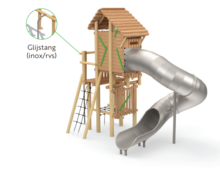 Eco-Play Robinia Ridderburcht met RVS Spiraalglijbaan en glijstang