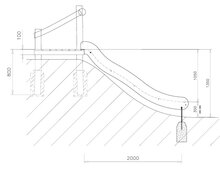 Tekening zijaanzicht Robinia Glijbaan PH 135 cm