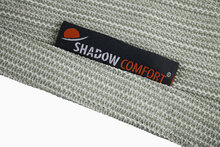 Detail kleur Moonstone green en merklabel Shadow Comfort van Schaduwdoek