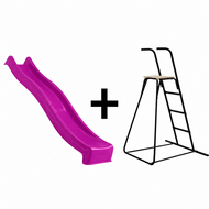 Paarse glijbaan en vrijstaande ladder