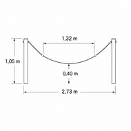 Complete hangmat met palen - 150 cm - Grijze palen - Openbaar gebruik - Dimensies