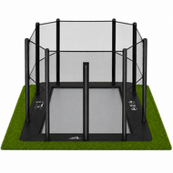 Akrobat Trampoline - Primus Flat To The Ground - 380 x 250 cm - Zwart/Grijs - Veiligheidsnet Zwart - Ritssluiting