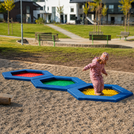 Bouncer Trampoline Hexagon - 201x174 cm - Blauwe rand - Sfeer