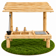 B-Play Robinia Speelkeuken met 2 Bakken inclusief Dak &amp; Zandtakel