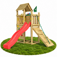 Houten Speeltoren Jungle Roamer met Rode Glijbaan