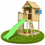 Houten Speeltoren Jungle Oasis met Lichtgroene Glijbaan