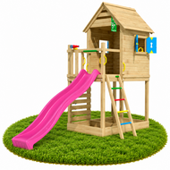 Houten Speeltoren Jungle Oasis met Fuchsia Glijbaan