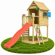 Houten Speeltoren Jungle Oasis met Rode Glijbaan