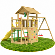 Douglas Houten Speeltoren Jungle Cavern l Geel en Dubbele schommel