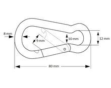 Afmetingen Karabijnhaak 930001 RVS Schroef sluiting